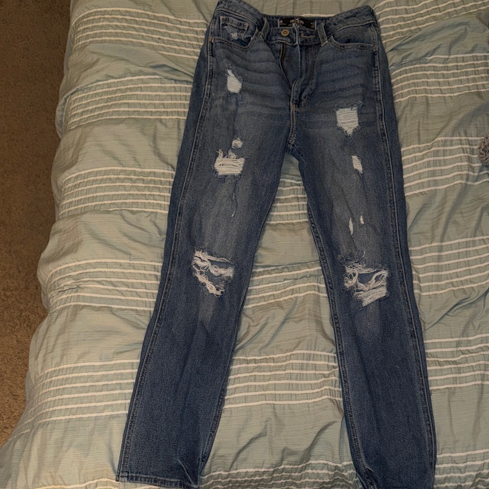 Hollister Women's High Rise Distressed Jeans - Dark Blue 0 Regular